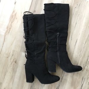 Black knee high lace boots